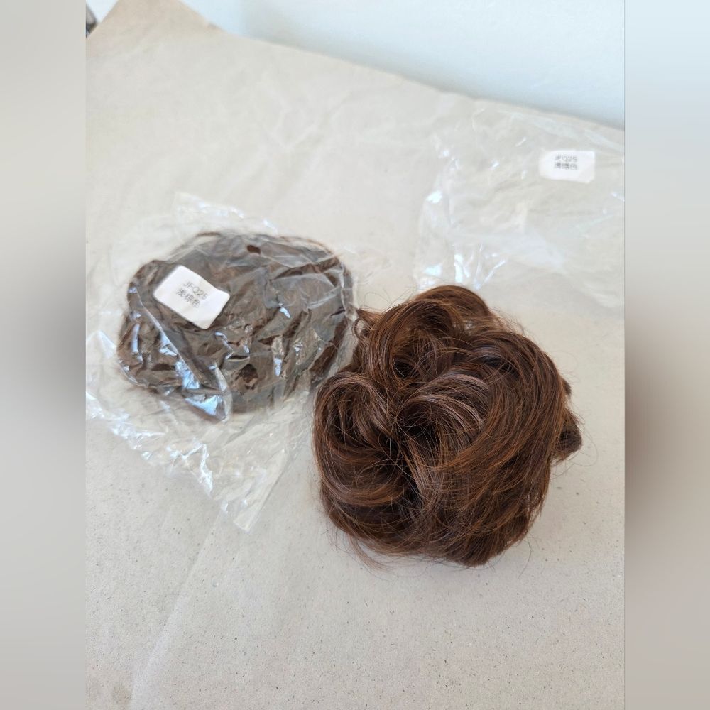 Two New Hairpieces Auburn Brown Red Warm Tone Updo Piece Faux Hair Elastic